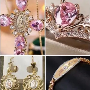 Quinceañera Jewelry Bundle 5 Piece Bracelet Ring Necktlace and Quince Años Pendant, Earrings