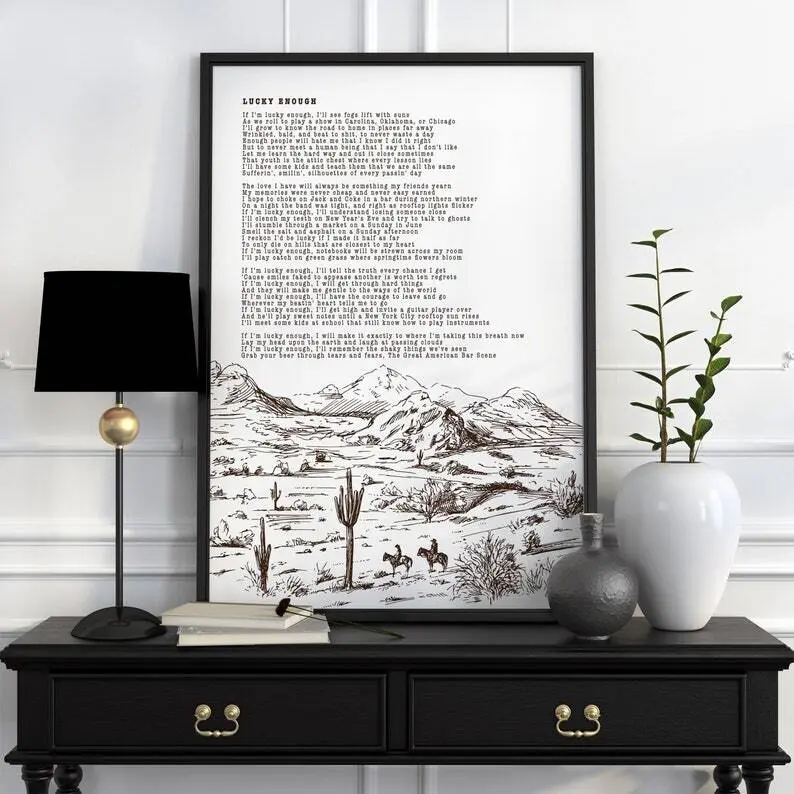 Lucky Enough Poster, ZB Poem Art Print, Featuring Lucky Enough Lyrics, Thoughtful Wall Decor for Fans and Poetic Spaces