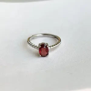 Natural Garnet Ring with S925 Silver Band