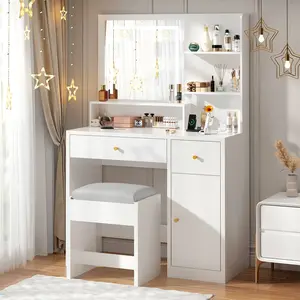 37-Inch Dressing Vanity with Mirror, LED Lights, Makeup Chair, Drawers & 3 Lighting Modes, Designed for Women and Girls, Modern Style