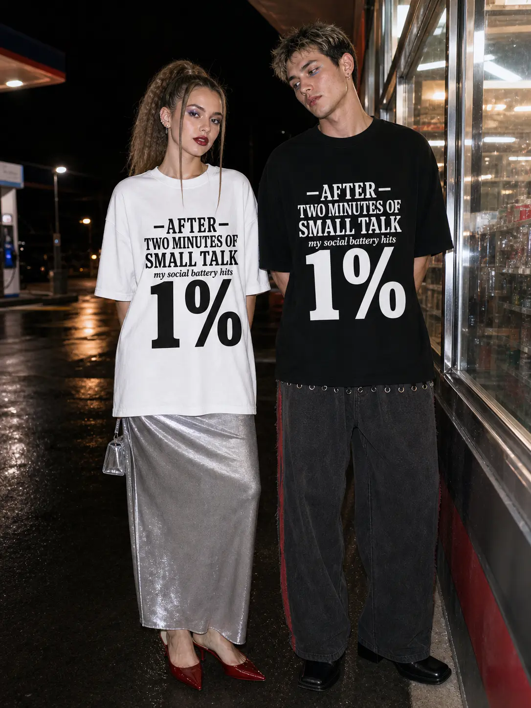 Unisex Social Battery Graphic Tee, Funny Introvert Small Talk Quote Oversized Short Sleeve T-Shirt for Women Men, Matching Couple Shirt
