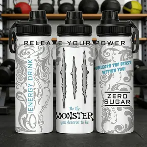 1pc 20oz No Sugar Design Monster Energy Stainless Steel Water Bottle, Ghost Claw Pattern Print, with Handle, Ideal for Outdoor Commuting
