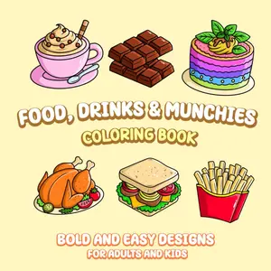 Food Drinks & Munchies: Coloring Book for Adults and Children, Bold and Easy, Simple and Big Designs for Relaxation Featuring a Variety of food