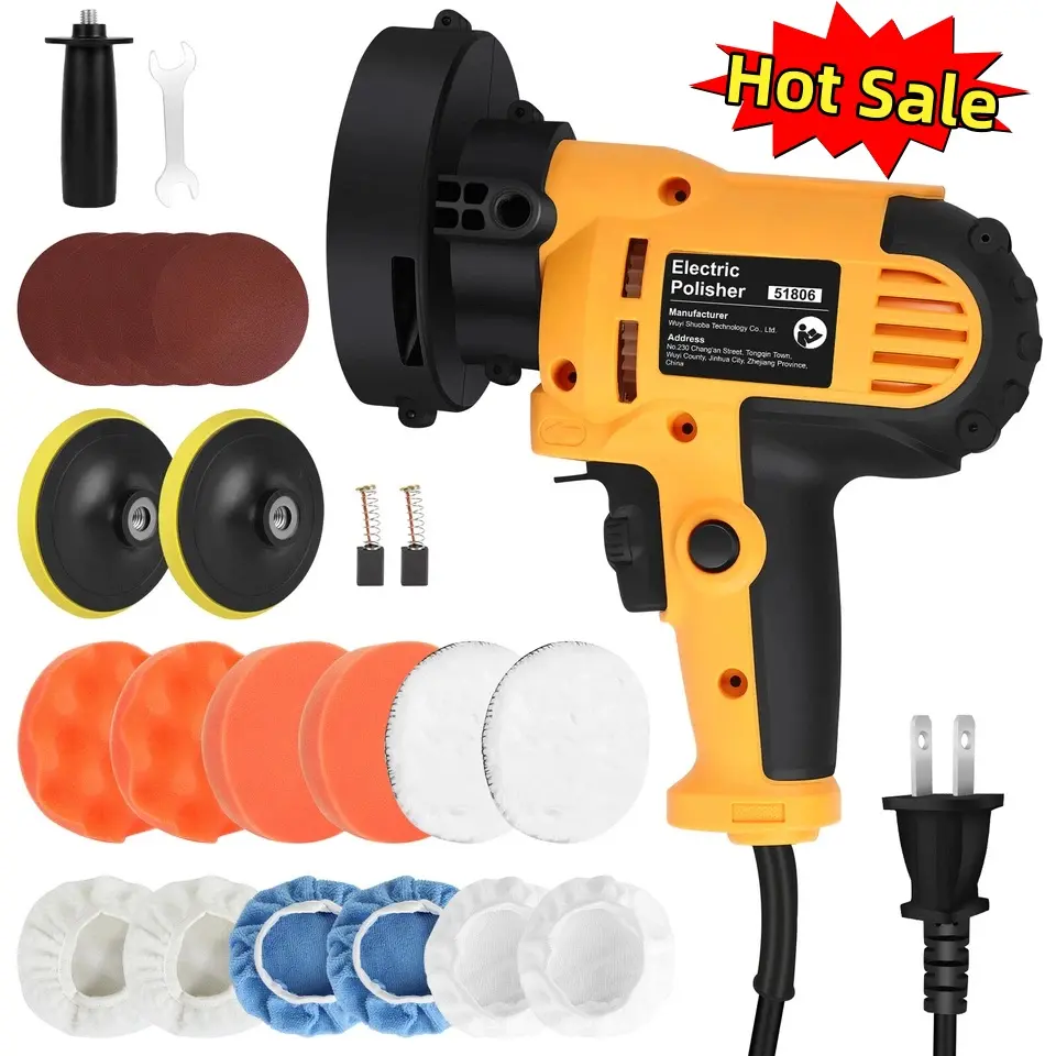 High-Power 800W Motor Car Polisher Tool Kit - 5" Polishing Machine with 5" Pad Bonnet, Buffing Wheels, Waxing System for Automotive Care