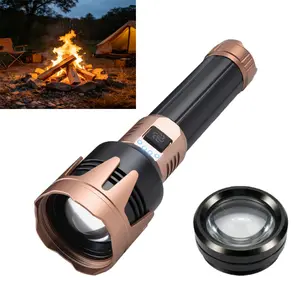 High brightness rechargeable LED flashlight Super bright flashlight 5 modes Tactical accessories with Neffel lens ignition zoom flashlight Handheld emergency light suitable for outdoor emergency signal, backyard barbecue, spotlight and other uses