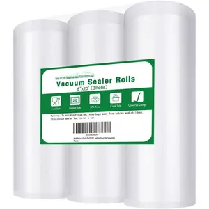 3 Pack 8"x20'(3Rolls) Vacuum Sealer Bags Rolls for ,Commercial Grade, ,Puncture Prevention, for Sous Vide Cooking
