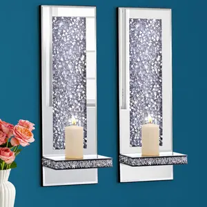 Crush  Mirrored Candle Sconces,  Wall Candle Holder Set of 2, Wall Decorations for Living RoomDining Room (Rectangle (Style 4))