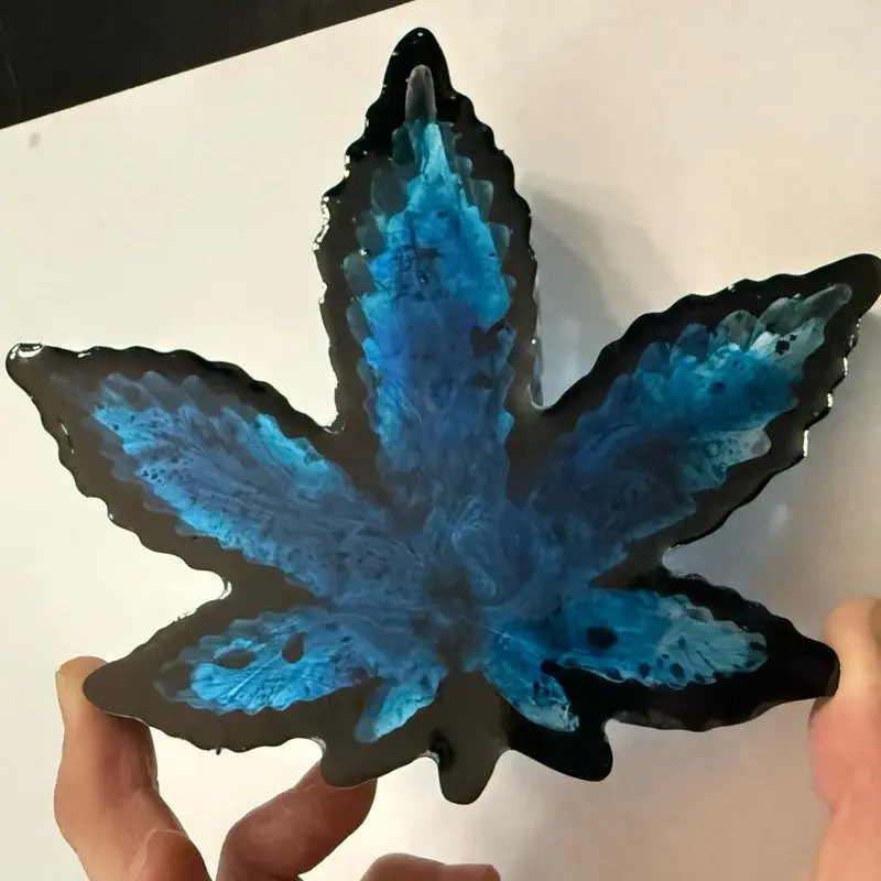 Resin Clear Blue/  Black Ashtray/Jewelry Tray-Leaf