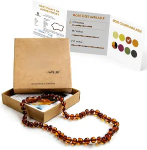 Baltic Amber Necklace (Authentic, Certified) - 12.5 inches - Unisex Jewelry - 8 Different Colors - Polished or Raw/Unpolished Real Amber Beads - Proud to Deliver Genuine Baltic Sea Wonder