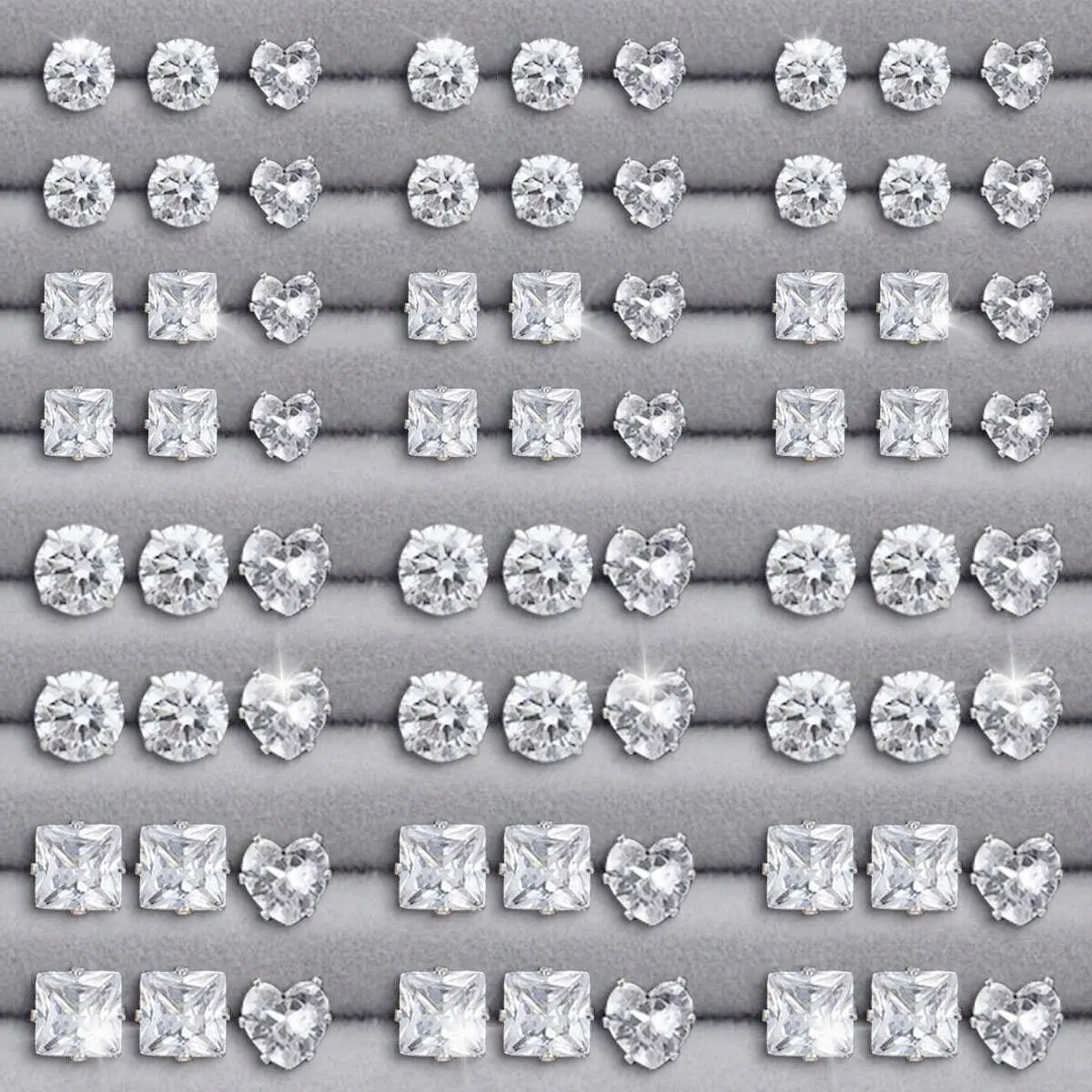 24/36 Pairs Exquisite Shiny Round Square Stud Earrings with Sparkling Artificial Crystals for Party Wedding Engagement Anniversary Jewelry Set