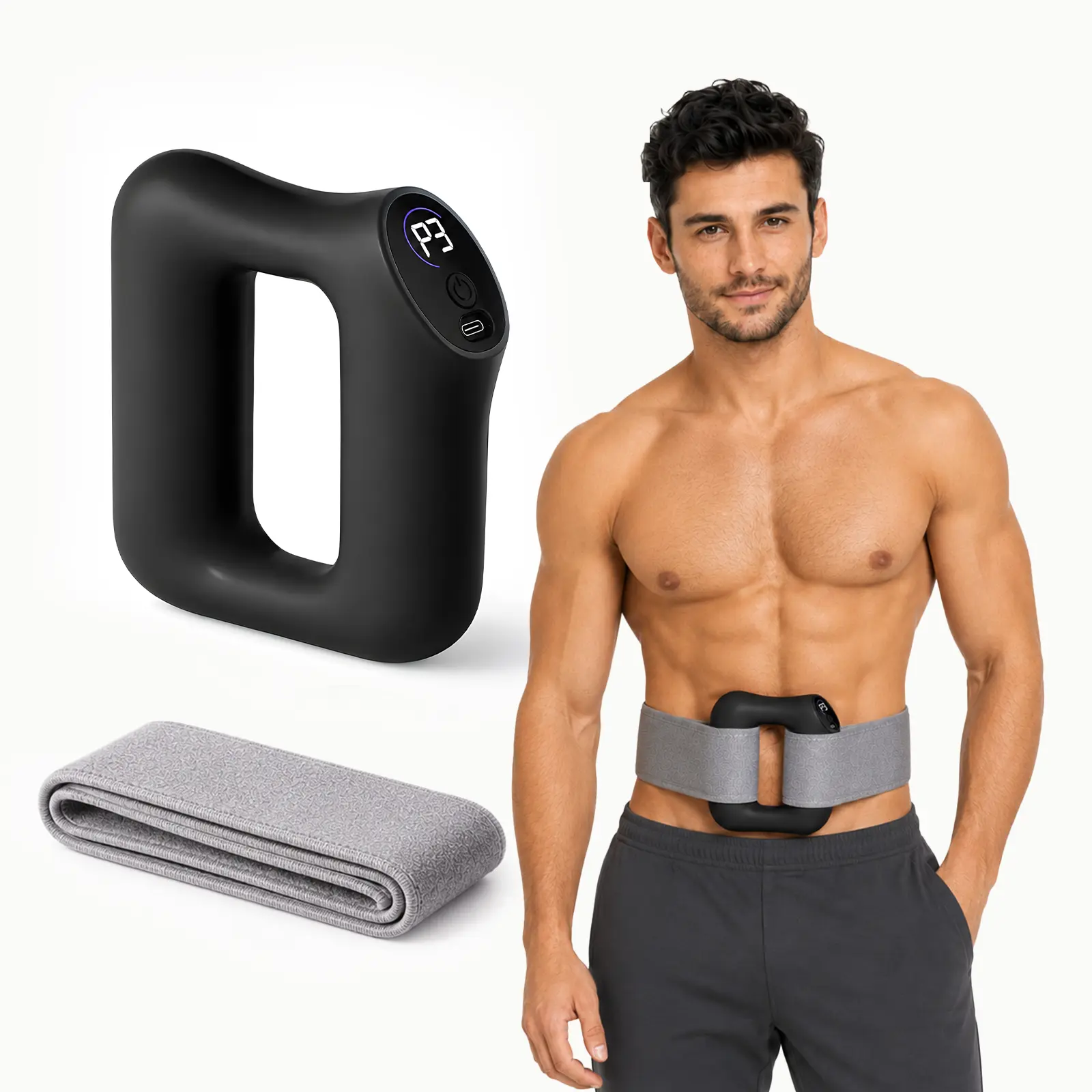 HOPHORSE Fascia Massager Belt, Hands-Free Cordless Design with a Breathable Knit Strap, 8 Relaxing Modes for Deep Tissue Stomach & Lower Back Muscle Recovery