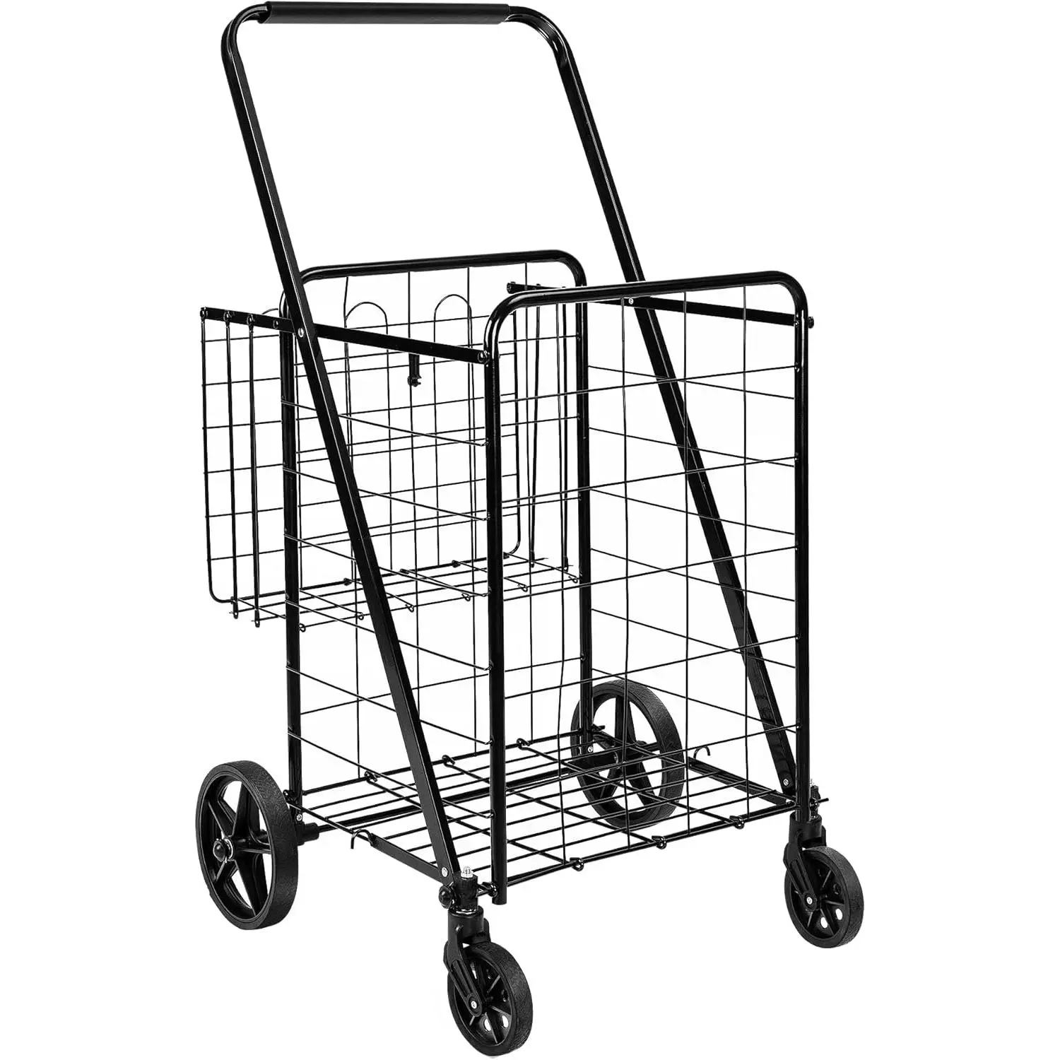 Basics Foldable Shopping Utility Cart with 360-Degree Wheels, X-Large, Black