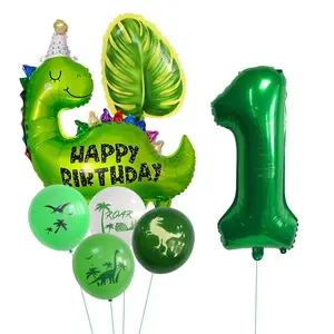Dinosaur Themed Balloon Set, 7 Counts Birthday Party Decoration Balloon Set & 1 Count Straw & 1 Roll Ribbon, Birthday Party Decorations, Balloon Decorations Kit