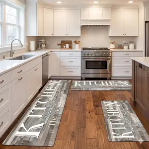 3 Piece Farmhouse Kitchen Rug Set, Rustic Wooden Plank KITCHEN Letter Print Anti Fatigue Floor Mats, Non Slip Stain Resistant Washable Kitchen Runner Rugs for Farm Home Kitchen Sink Floor Decor