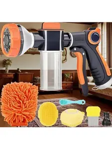 8-Way Adjustable Pet Grooming Spray Nozzle with Soap Dispenser, Dog Wash Kit Includes Bath Brush Comb and Toothbrush, Multi-Purpose Garden Hose Attachment for Car Cleaning and Outdoor Use, Durable Ergonomic Design, Water-Saving Spray Patterns care kit