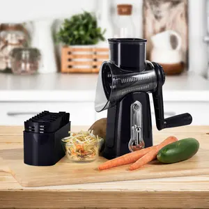 5-in-1 Handheld Rotary Cheese Grater Slicer - Kitchen Utensil with Non-Slip Suction Base for Fresh Cheese, Vegetables