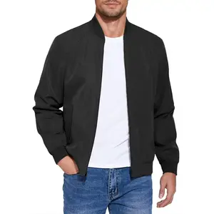 Men's lightweight solid color zipper jacket, regular casual fashion comfortable long sleeved outerwear for spring and autumn seasons, men's daily wear fall outfits business casual tops leather jacket m  65  jacket Black Coats Menswear Day heated jacket