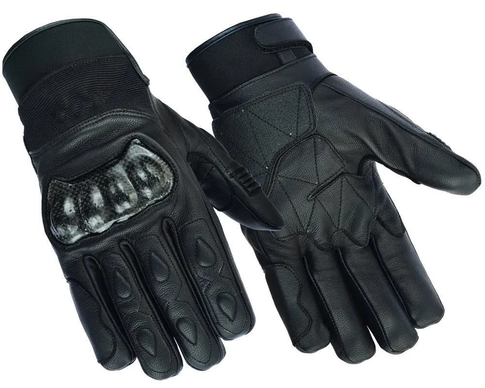 DANIEL SMART HybridForce Men's Premium Grade Lightweight Performance Motorcycle Gloves - Leather, Thermal Insulated, Comfortable, with Adjustable Strap