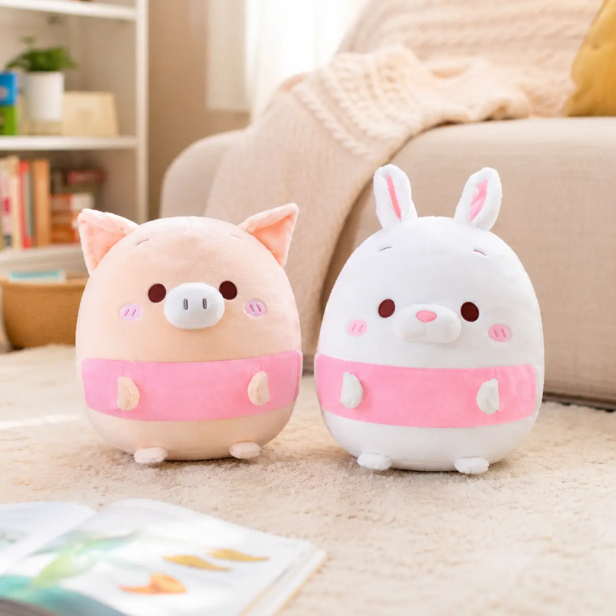 CHUBBYJOY 11Inch Round Chubby Animal Plush Pillow, 1/2PCS Soft Kawaii Bunny Panda Pig Elephant Cat Stuffed Plushie, Squishy Kawaii Stuffed Animal, Lovely Plush Gift, Cute Girly Gifts,Gift for Kids Toddlers