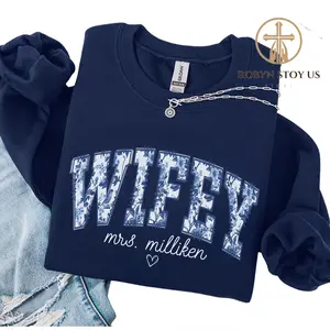 Personalized Wifey Sweatshirt, Toile De Jouy New Bride Crewneck, Custom Bridal Shower Gift, Floral Honeymoon Pullover, Fiancé Getting Ready Outfit