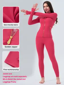 【Golden Zipper】【Gardenia Fragrance】Soft Brushed Women's Sporty Jacket, 25'' Inseam Leggings. Golden Zipper Jacket with Pockets, Yoga Pants, Thumbholes Design, Casual Wear for Women Sweat Suit Active Dresse Set tiktokshopspringglowup