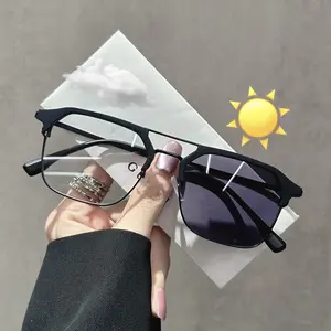 1 Pair of Y2K Style Unisex Square Frame Photochromic Glasses, Semi-rimless Light-sensitive Tinting Glasses, Men's Brow Frame, Multifunctional Casual Eyewear