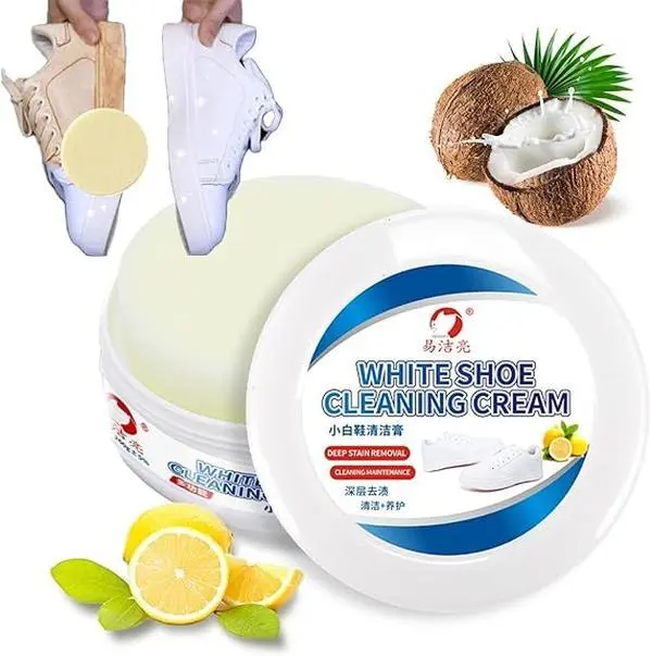 White Leather Shoe Cleaner Cream Kit - Easy-to-Use Stain Remover, Multipurpose Cleaner with Sponge, Rinse-Free Gentle Formula for Leather Upkeep, Removing Grass Clippings Off, Suitable for Floor Tiles