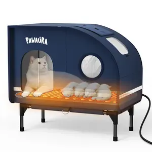 BUCATSTATE Heated Outdoor Cat House | Thick Insulation Elevated Base Camper-Style Shelter (Large Dark Blue)