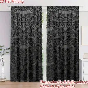 Skull Curtain Set, 2 Piece Drapes Window Hanging Curtain Art Style Curtains for Living Room Bedroom, Elegant Home Decor, Festive Decoration, No Ca Prop 65