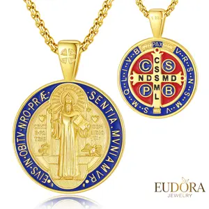 Exquisite Golden Saint Benedict Necklace, S925 Sterling Silver St.Benedict Pendant with "CSPB" Engraved, Religious Symbol Jewelry Gift for Men