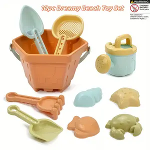 10pcs Kids Beach Bucket Toy Set, Suitable for Ages 3-10, Includes Sand Pail, Shovel, Beach Molds, Mesh Bag, Summer Outdoor Beach Toys, Play Sand