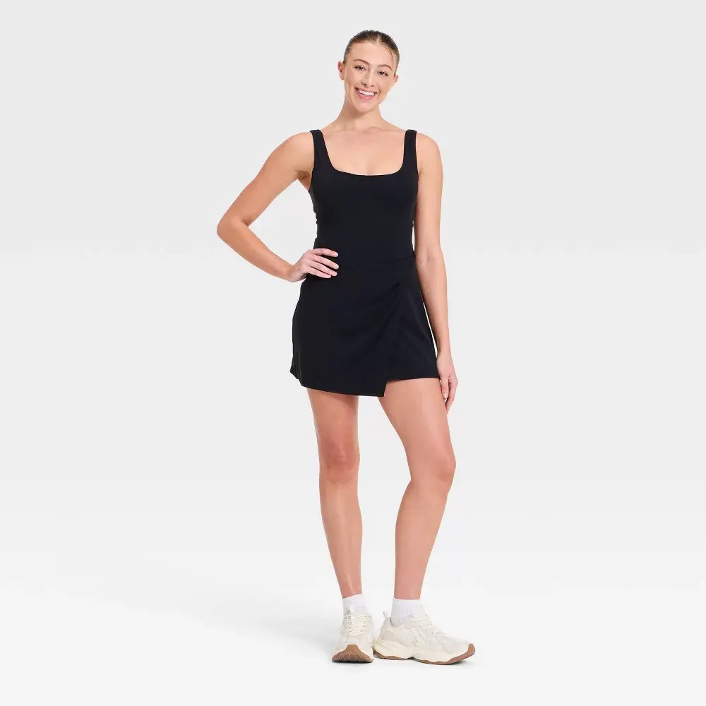 JoyLab Women's Basic Knit Side-Tie Active Dress, Lady's Comfortable Active Wear & Casual Wear