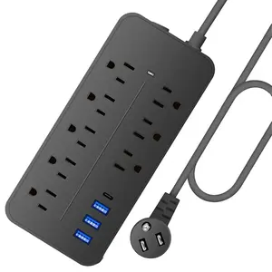 Dazone US Wall Mountable USB Surge Protector Power Strip 8 Outlet Plugs + 4 USB Ports