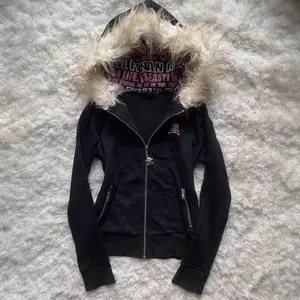 Mao Mao Gothic Style Hooded Cardigan Women's Thickened Winter Coat Fur Collar Design Zipper Jacket  Fashion