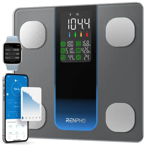 RENPHO Elis 2XL Digital Round Unisex Weighing Scale, 500lb Capacity Smart Body Composition Monitor with 7-in-1 LED Readout, High-Accurate Bluetooth, 11.8x11.8 inch Wide Base, 13 App Metrics, Auto On and Off, Gym Gifts
