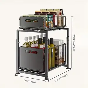 Under Sink Organizer 2 Tier Slide Out Cabinet Organizer, Heavy Duty Metal Storage Shelf, Adjustable Space Saving Kitchen Bathroom Cabinet Organizer, 1 or 2 Pack