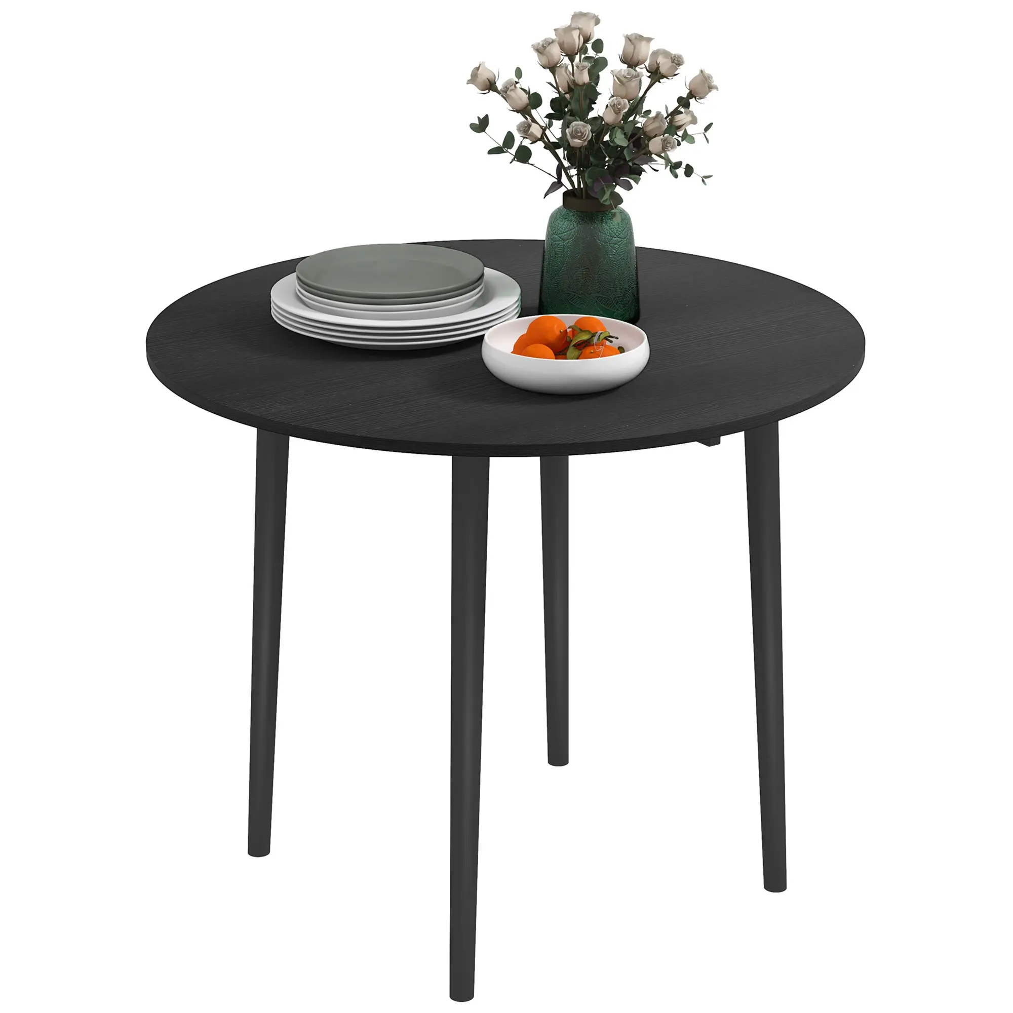HOMCOM 35" Small Kitchen Table, Collapsible Drop Leaf Table for Small Spaces, Round Folding Dining Table with Solid Wood Legs for Kitchen, Dining Room, Black