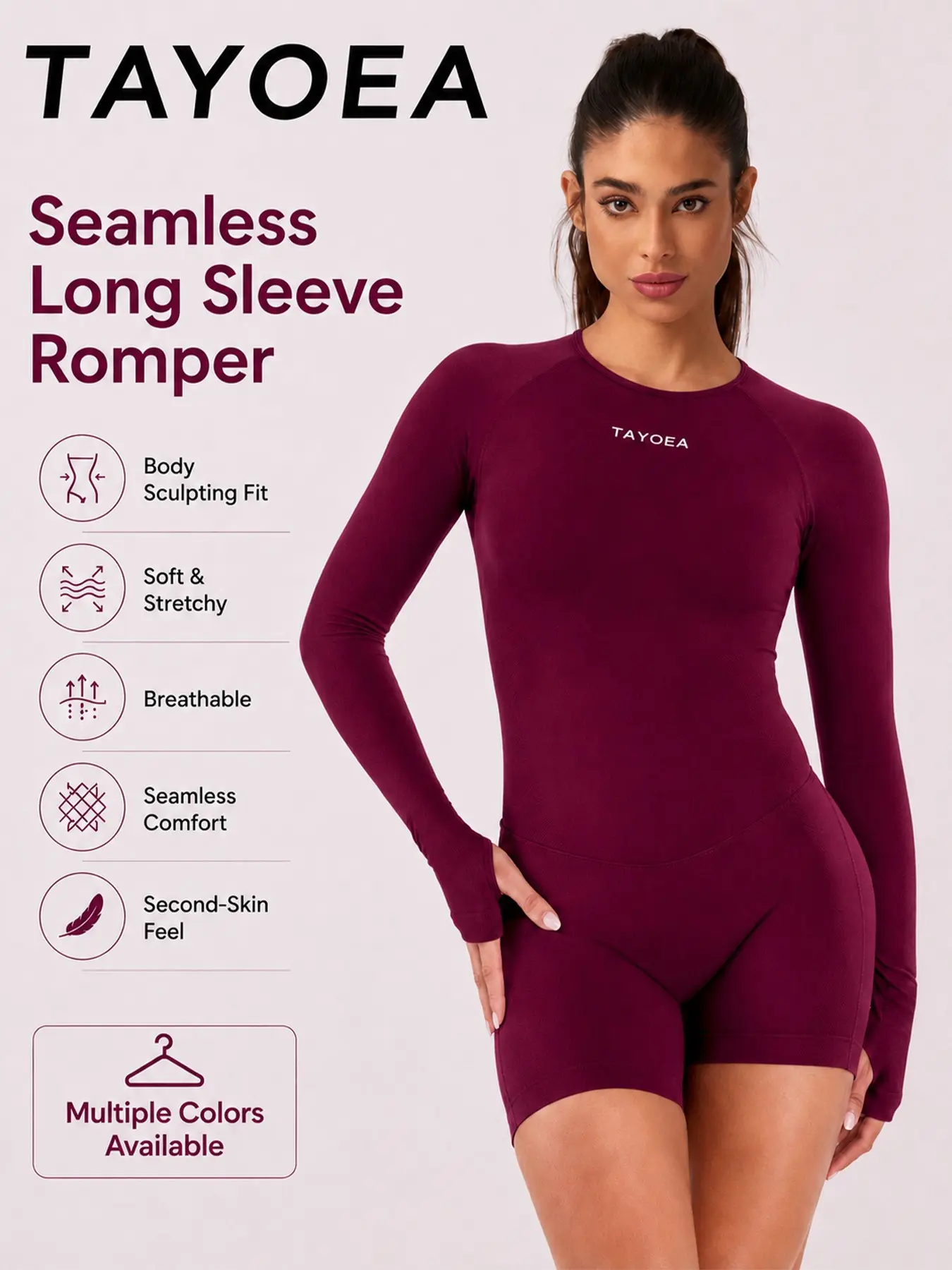 Tayoea Seamless Breathable Compression Long Sleeve Thumbhole Backless Athletic Romper, Workout Rompers, Ideal for Running, Yoga, Fitness and Cycling, Suitable for Indoor and Outdoor Daily Wear, Sporty Romper, Stretchy Workout Gym Outfit
