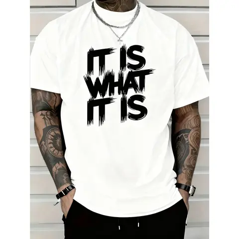 100% Cotton IT IS WHAT IT IS Men's Red Graphic T-Shirt - Casual Short Sleeve Crew Neck, Eye-Catching Statement Print, All-Season Comfortable Machine Washable, Simple Fit Top
