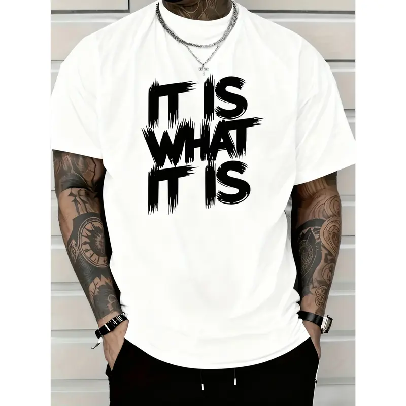 100% Cotton IT IS WHAT IT IS Men's Red Graphic T-Shirt - Casual Short Sleeve Crew Neck, Eye-Catching Statement Print, All-Season Comfortable Machine Washable, Simple Fit Top