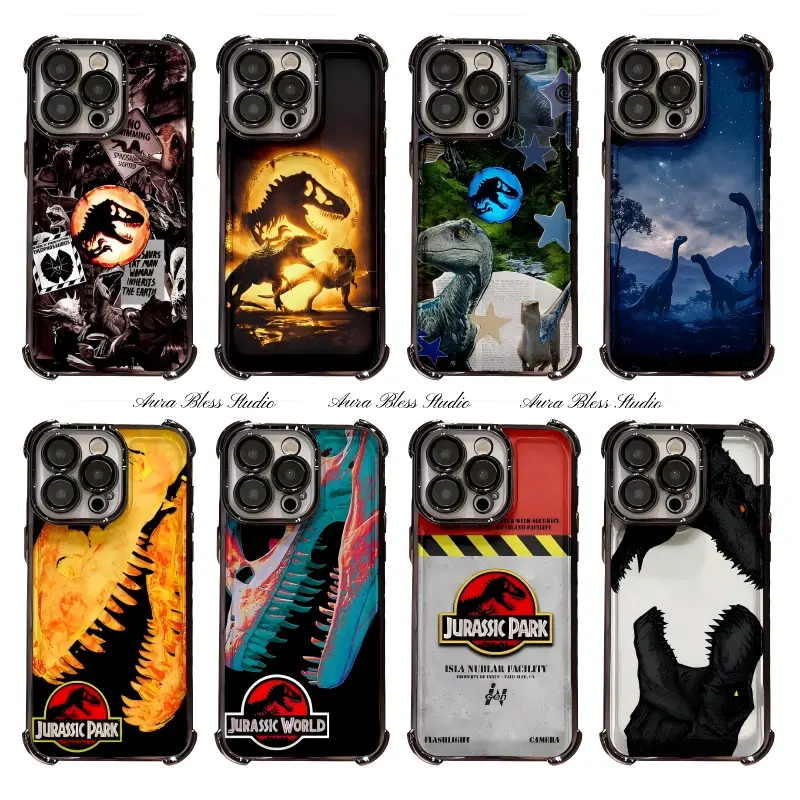 Jurassic Park World of Dinosaur Phone Cases For iPhone 17 Promax Air 16 15 14 Pro Max Plus 13 12 11 Black Transparent TPU Shockproof Protective Cover Gifts For Birthday Holiday