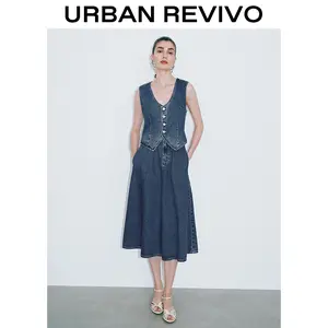 URBAN REVIVO Women's Retro Sleeveless Denim Dress, Summer New Minimalist Basic Style, Casual Outfits for Women - UIG850016, Casual Outfits Women