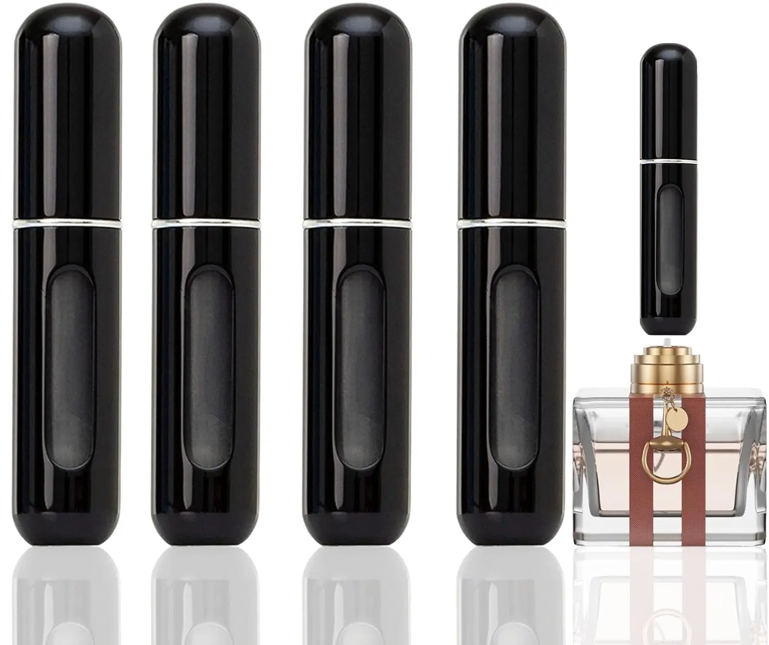 5 Black Refillable Cologne Travel Atomizer Bottles - Mini Perfume Spray Bottles for Daily Beauty & Personal Care Makeup Tools Use, 5 Black Travel Bottle