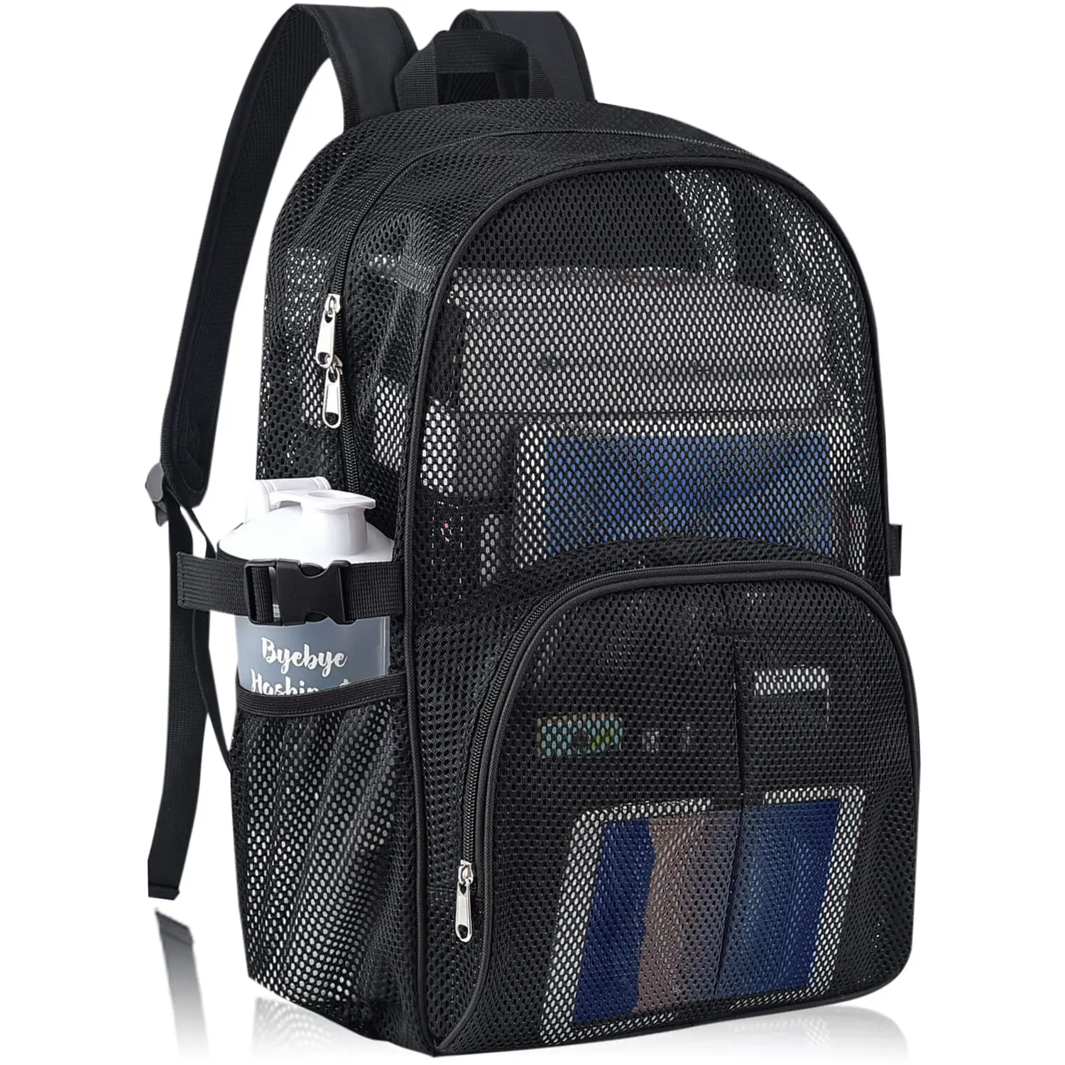 Unisex Mesh Material Backpack - Lightweight, Breathable, Structured, 22L/30L, Black and Pink, Notebook Compartment, Backpack for Outdoor Adventures, Beach Sports Daypack, Breathable Backpack