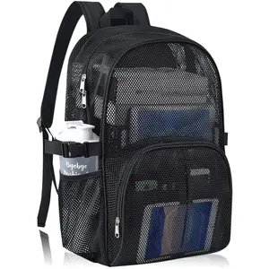 Mesh backpack lightweight transparent unisex,22L,30L black and pink with notebook compartment, suitable for beach, swimming, sports