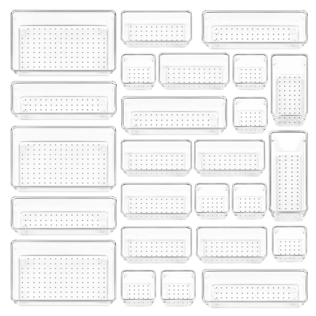 8/25-Piece Clear Drawer Organizer Set, Stackable Plastic Storage Bins in Multiple Sizes for Makeup, Jewelry, Office Supplies, Kitchen Utensils, Bathroom Essentials, Desk, Vanity, Dresser and Home Organization