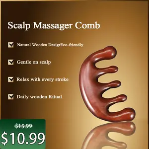 NATURES NP PHILOSOPHY Five-Finger Wooden Scalp Massager Comb - Golden Sandalwood - Portable & Lightweight - Ergonomic Design for Relaxation & Hair Growth - Eco-friendly Body Care Tool