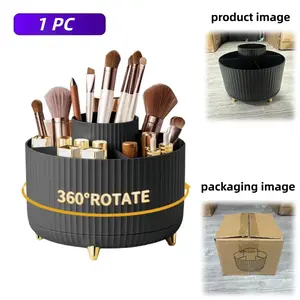 360° Rotating Makeup Brush Holder Organizer, Countertop Makeup & Skincare Storage with Gift Box Packaging, Durable Storage Organizer for Vanity, Desktop & Bathroom, Cosmetic Storage (Black)