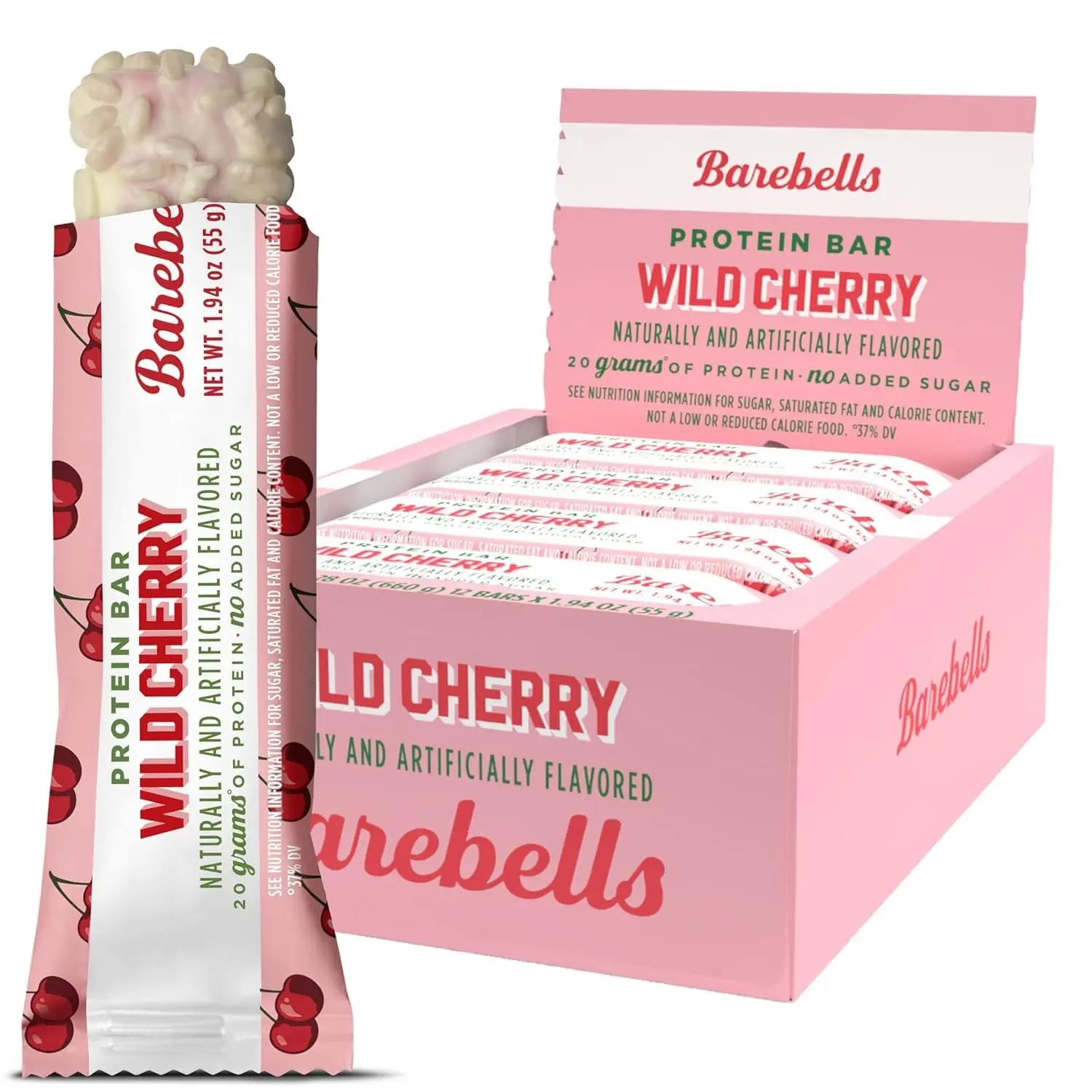 Barebells High Protein Snack Bar, Wild Cherry Flavor - 20g Protein - 1.94 oz (55g), Barebells Protein Bar