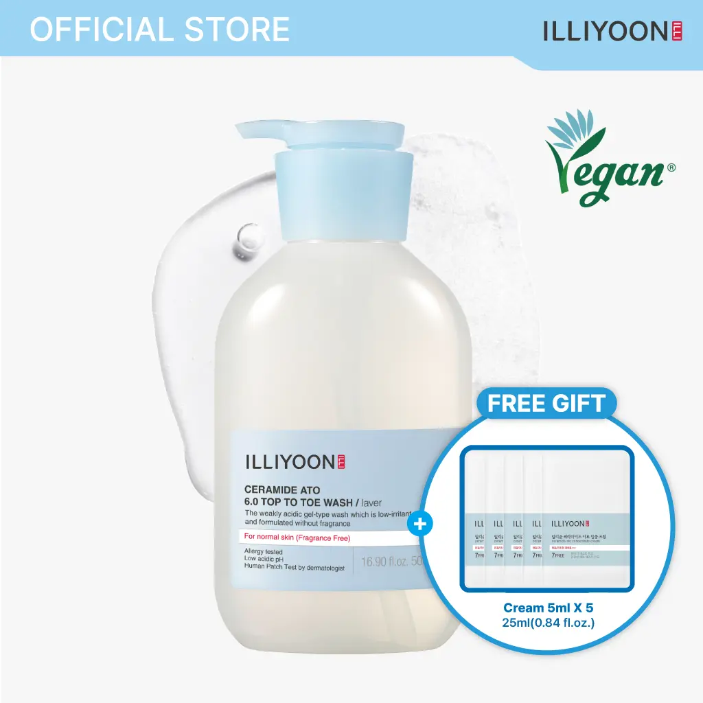 [ILLIYOON][New Drops] 3-In-1 Ceramide Ato 6.0 Top to Toe Wash(Shampoo+Face+Body) - Mild Cleanser for Baby body, 16.9 fl oz (500ml) summervibe